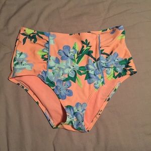 Aerie®️ Hi-Rise swim bottoms in coral/floral print